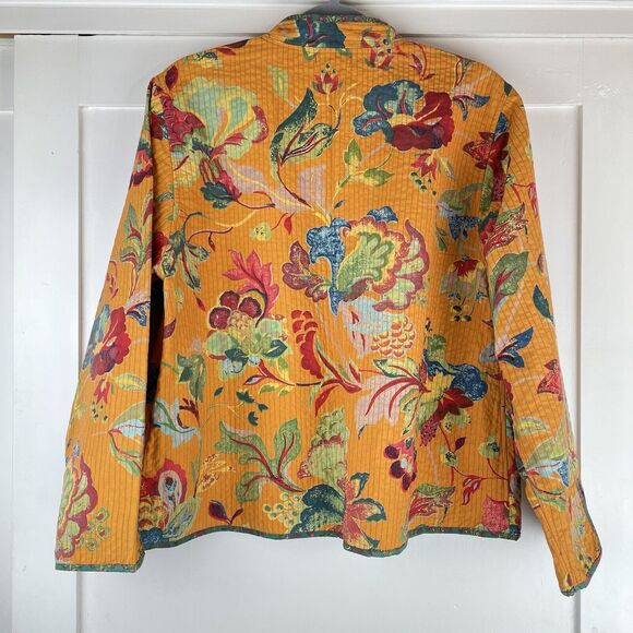 Handprint Long Sleeve Open Front Jacket Women’s M/L Orange Green Floral Cotton - Picture 3 of 16